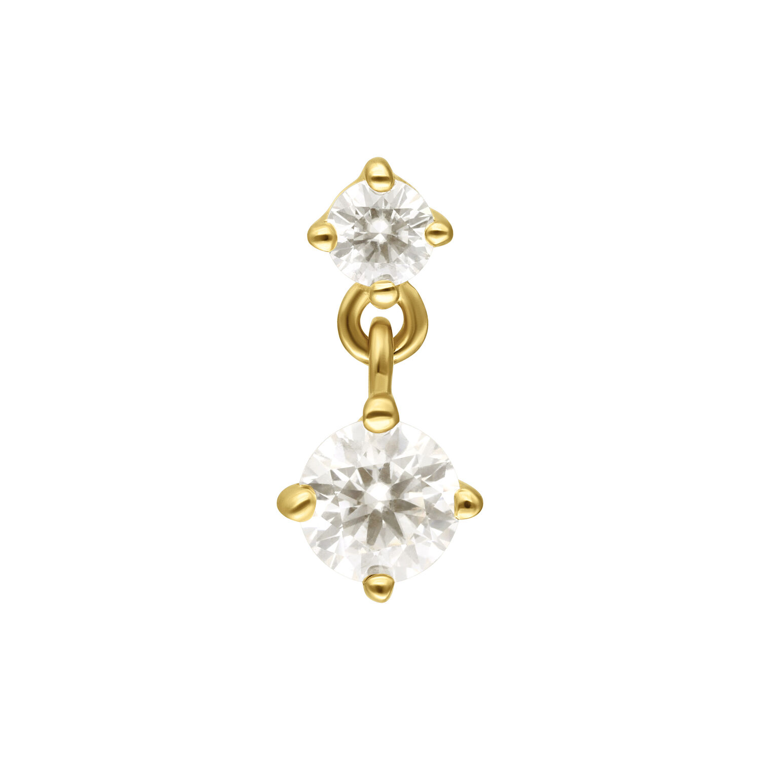 14K Oro Moissanite Montatura con Pendente Montatura dorata con due cristalli di moissanite su sfondo bianco