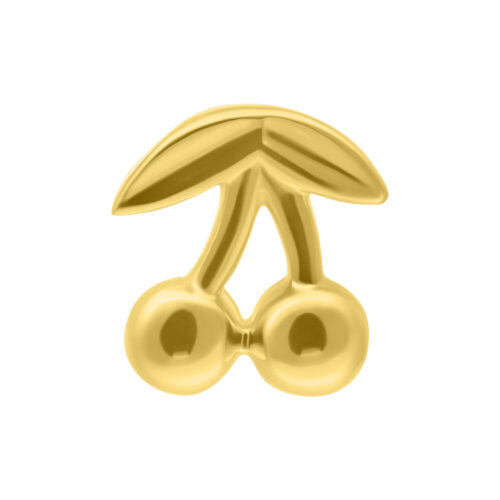 Cherry d'oro con due ciliegie e foglie su sfondo bianco