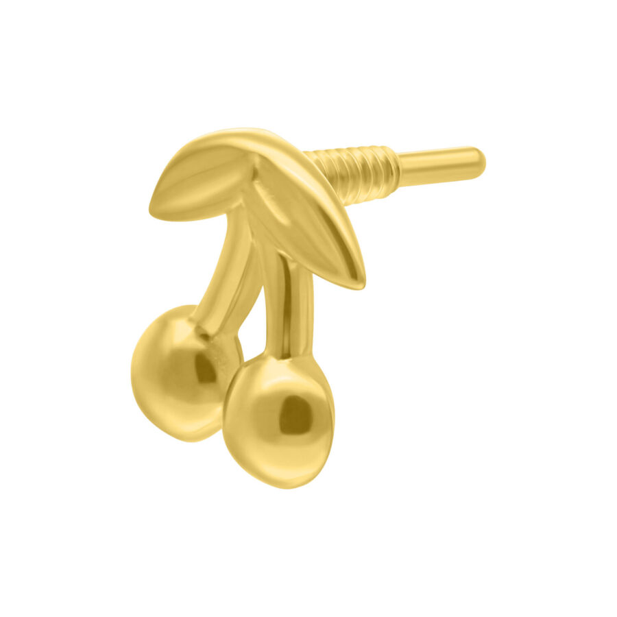 Attacco a ciliegia in oro 14K con filettatura interna su sfondo bianco