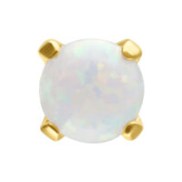 Opale sintetico rotondo in montatura d'oro 14K su sfondo bianco