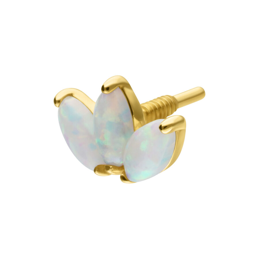 Lotus d'oro con opale sintetico su sfondo bianco