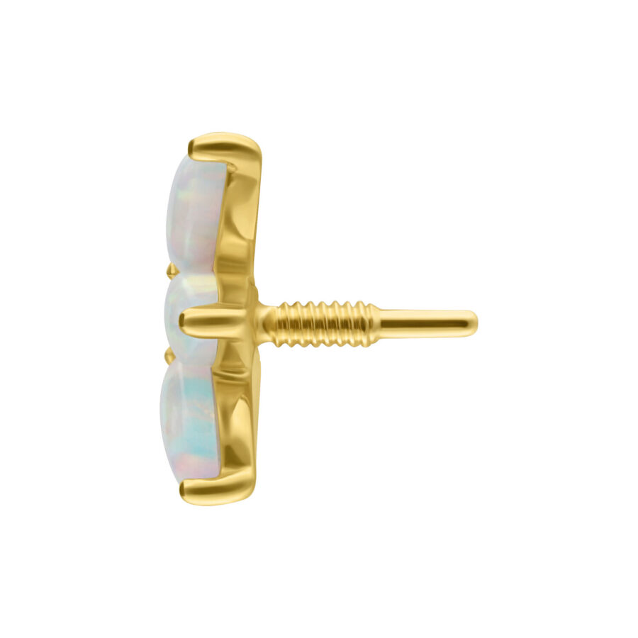 Attacco in oro 14K con design a loto e opale sintetico su sfondo bianco