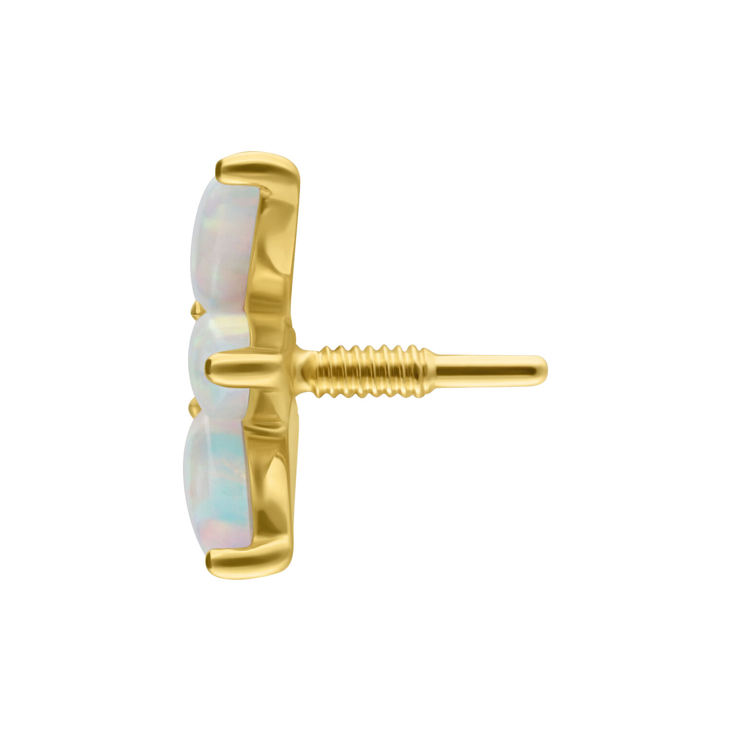 Attacco in oro 14K con design a loto e opale sintetico su sfondo bianco