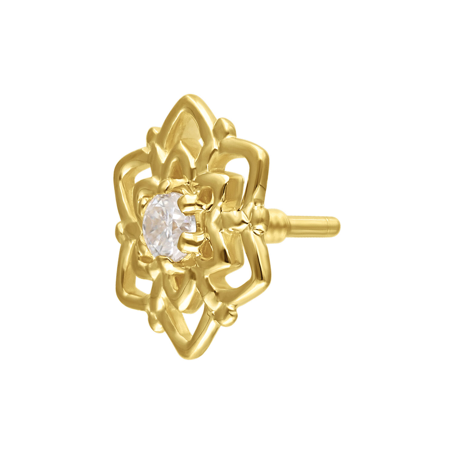 Fiore d'oro con moissanite su sfondo bianco