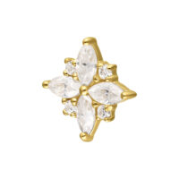 Fiore dorato con cristalli di moissanite su sfondo bianco