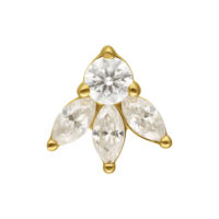 Attacco Lotus dorato con pietre di moissanite su sfondo bianco