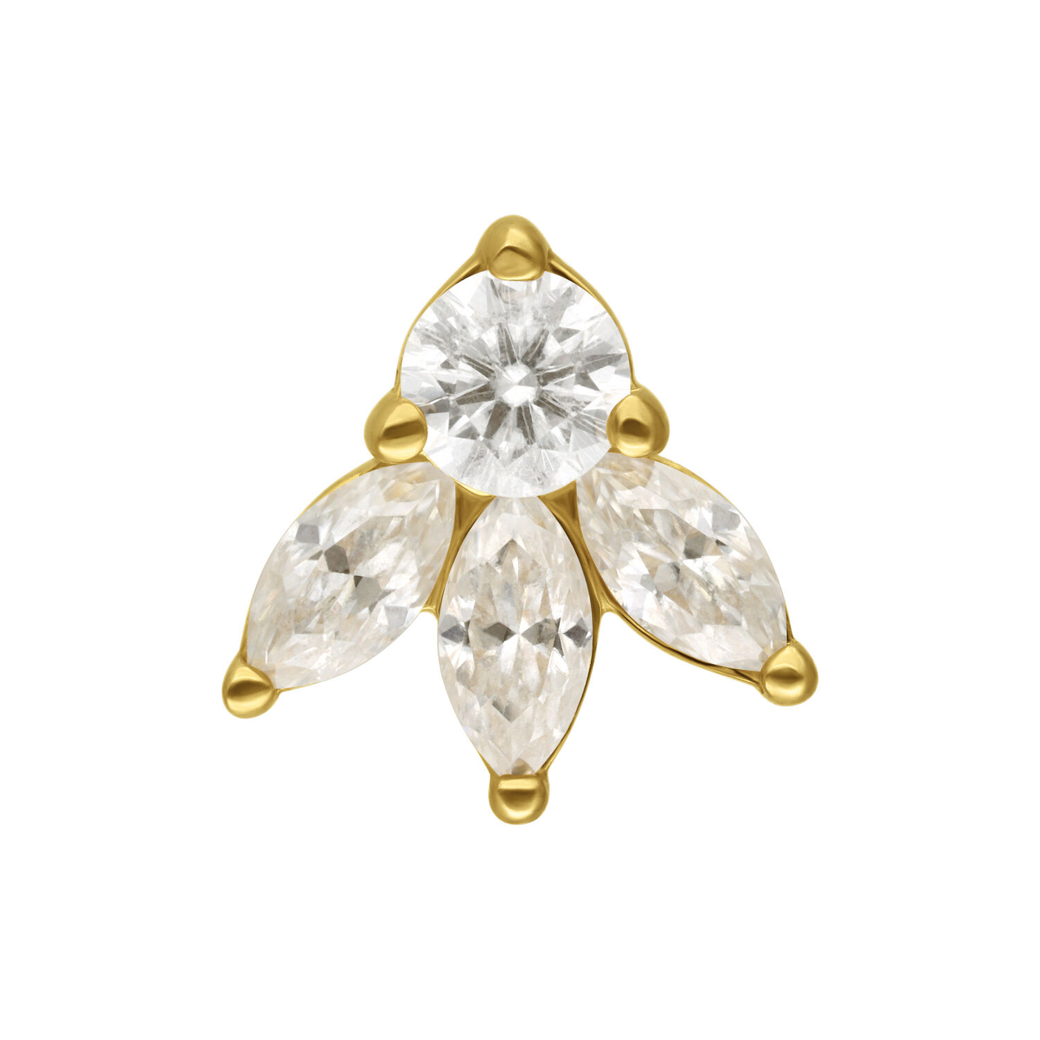 Attacco Lotus dorato con pietre di moissanite su sfondo bianco