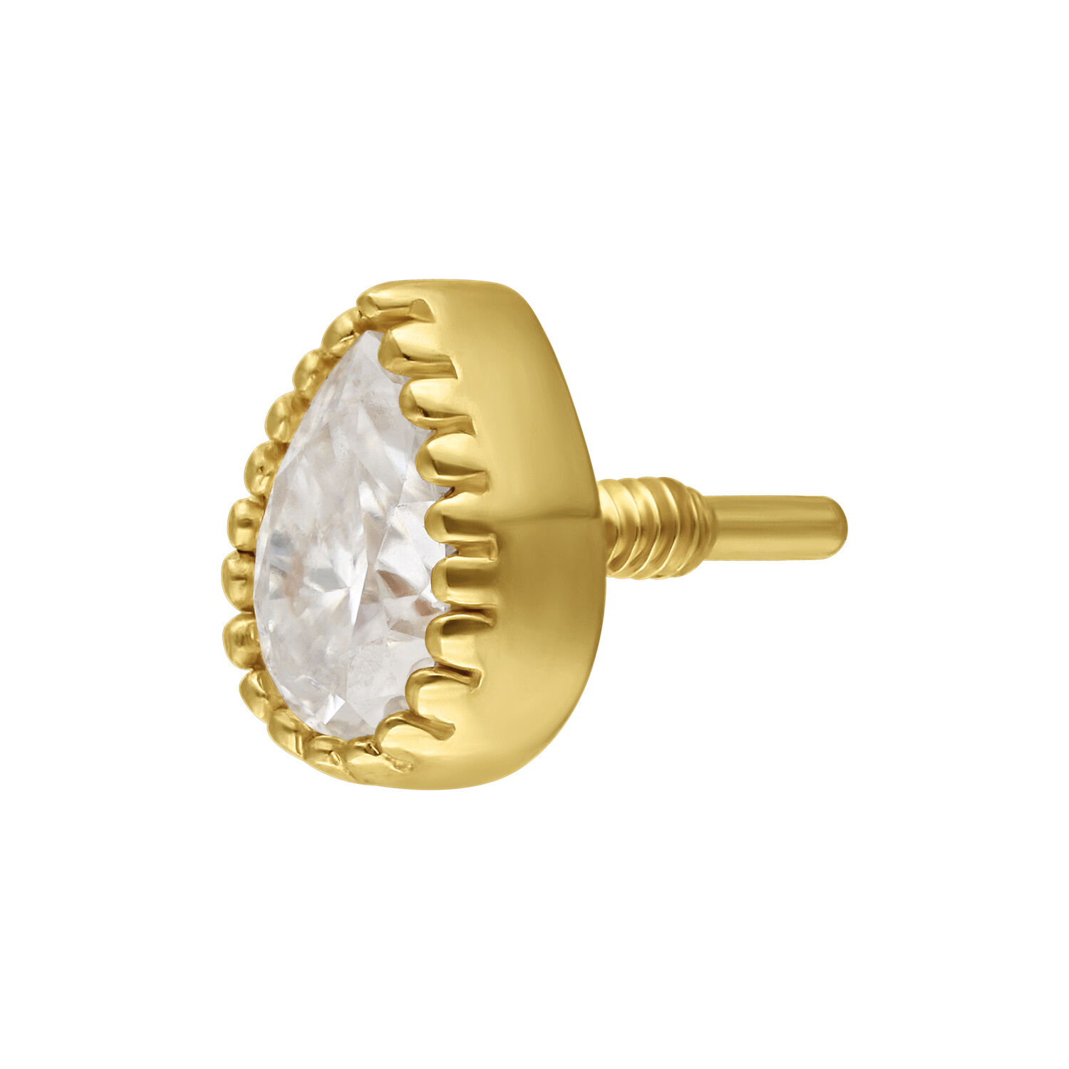 Goccia in oro con moissanite su sfondo bianco