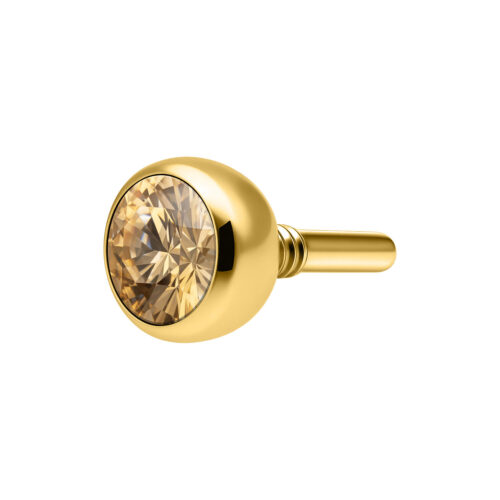 Sfera metallica dorata con cristallo color champagne su sfondo bianco