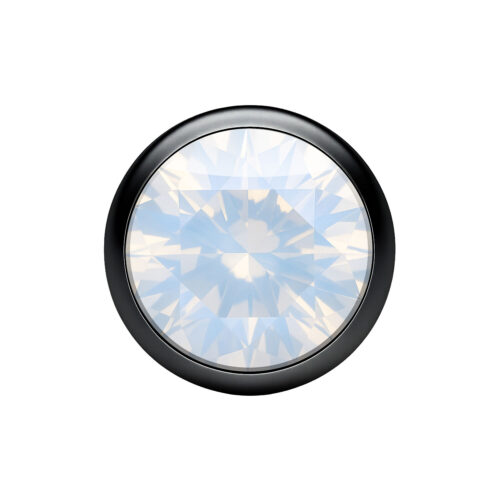 Sfera di cristallo in titanio nero con cristallo bianco su sfondo bianco