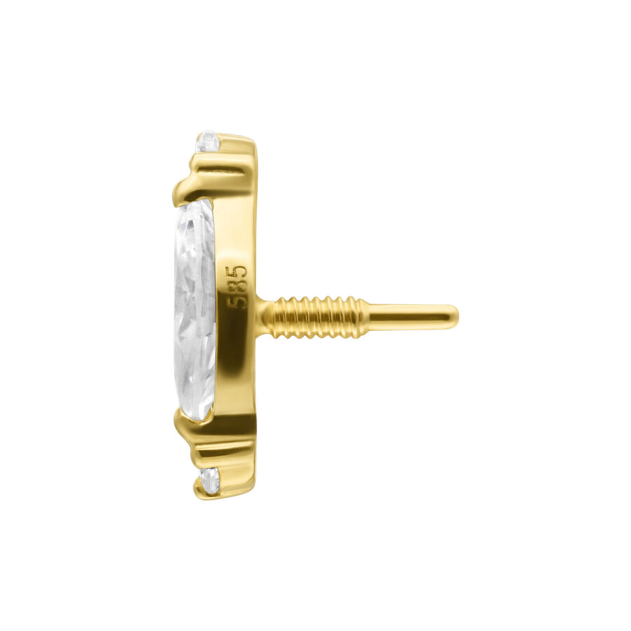 Vista laterale del top in oro 14K con moissanite e filettatura interna