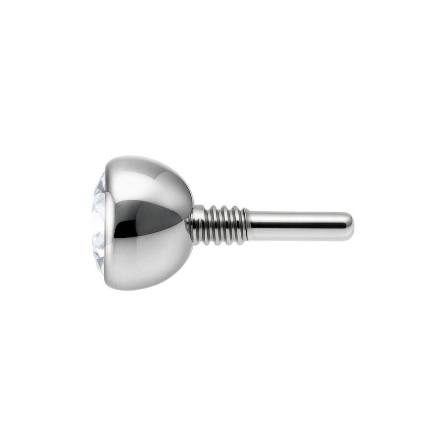 Accessorio Labret in argento con cristallo trasparente, sfera da 2,5 mm, su sfondo bianco