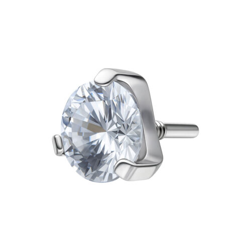 Orecchino color argento con pietra cristallina, 2,5 mm su sfondo bianco