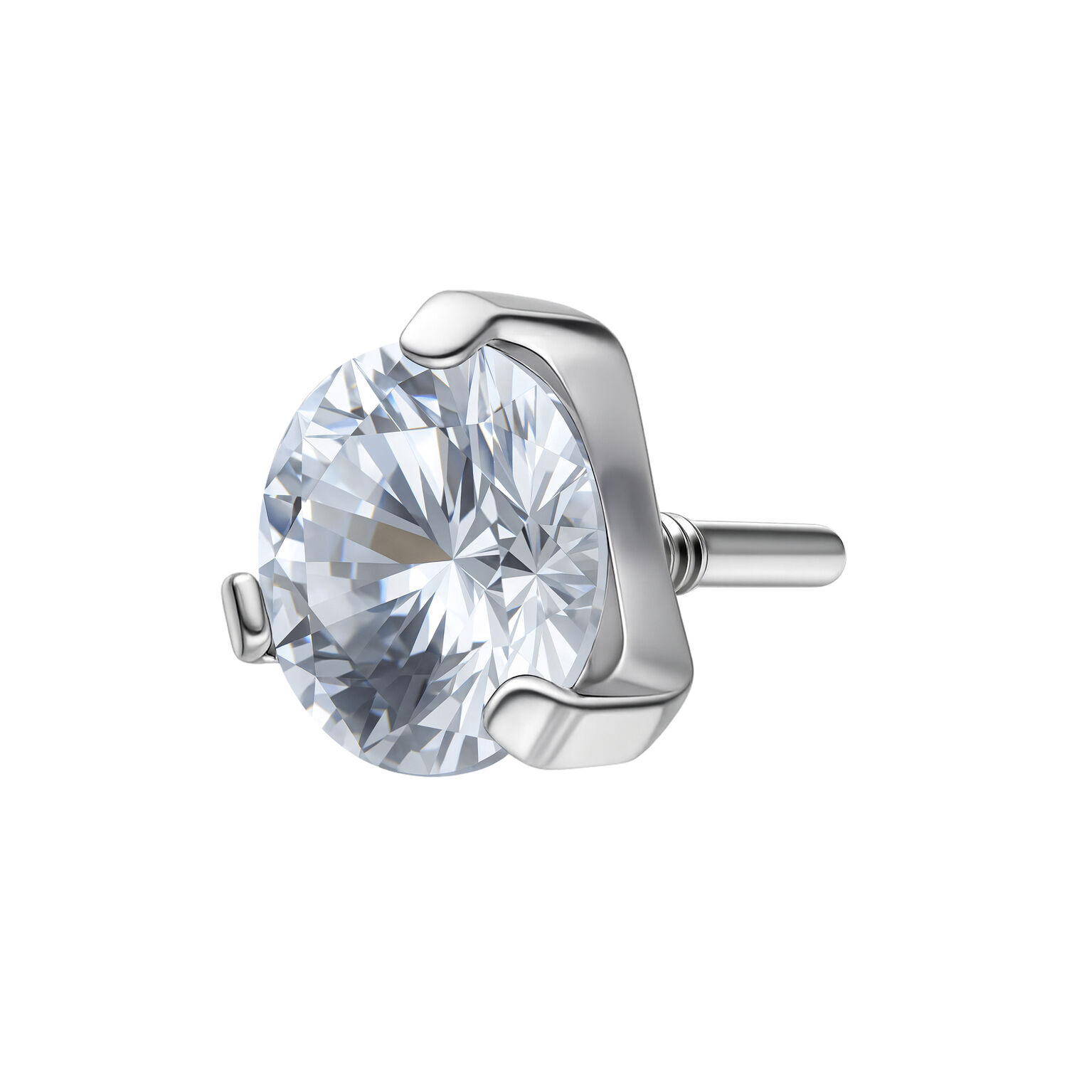 Orecchino color argento con pietra cristallina, 2,5 mm su sfondo bianco