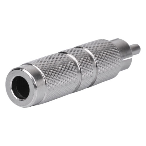 Connettore RCA HAWK argentato con superficie zigrinata su sfondo bianco