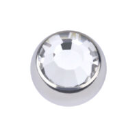 Sfera argentata con pietra cristallina sfaccettata su sfondo bianco