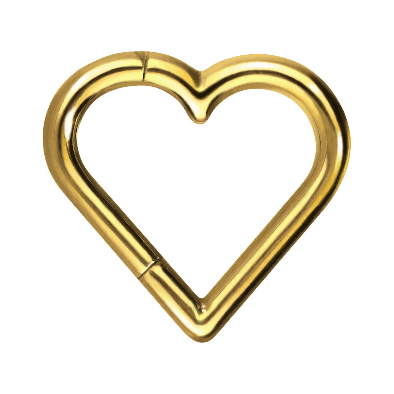 Anello Clicker Piercing Cuore Dorato Clicker piercing a forma di cuore in oro lucido su sfondo bianco