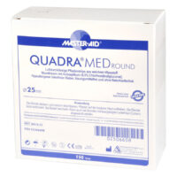 Quadra Med Round Cerotto 25mm Confezione bianca con dettagli blu per Quadra Med Round Cerotto 25mm