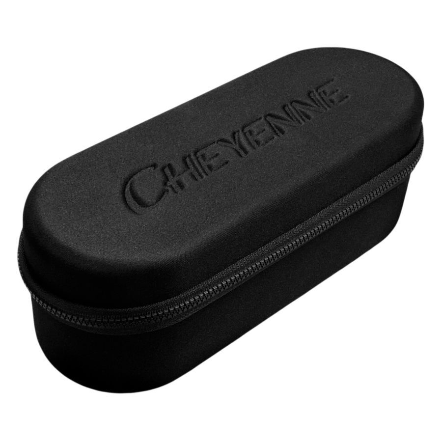 Macchinetta per tatuaggi nera di Cheyenne con custodia ovale su sfondo bianco