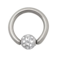 Anello clip in titanio argento con sfera cristallina, diametro 6,0 mm