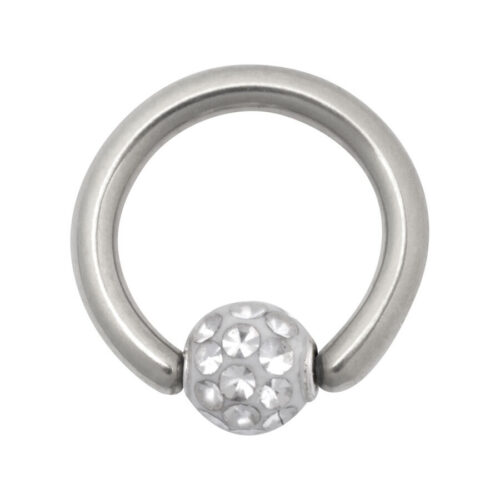 Anello clip in titanio argento con sfera cristallina, diametro 6,0 mm