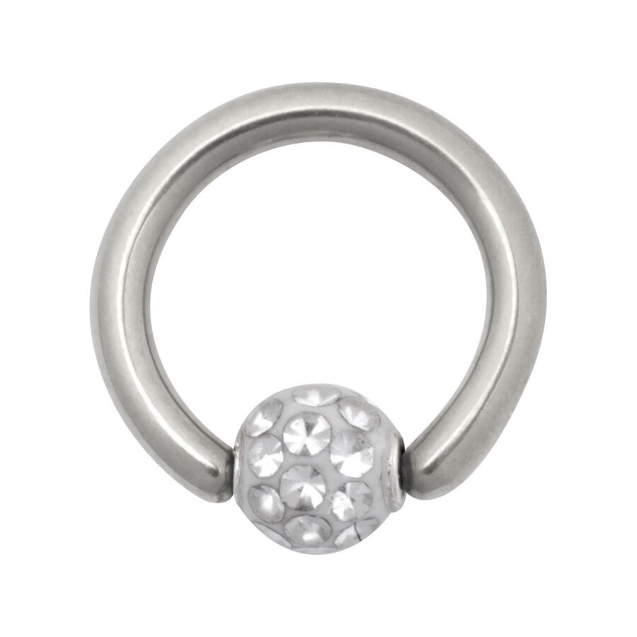Anello clip in titanio argento con sfera cristallina, diametro 6,0 mm
