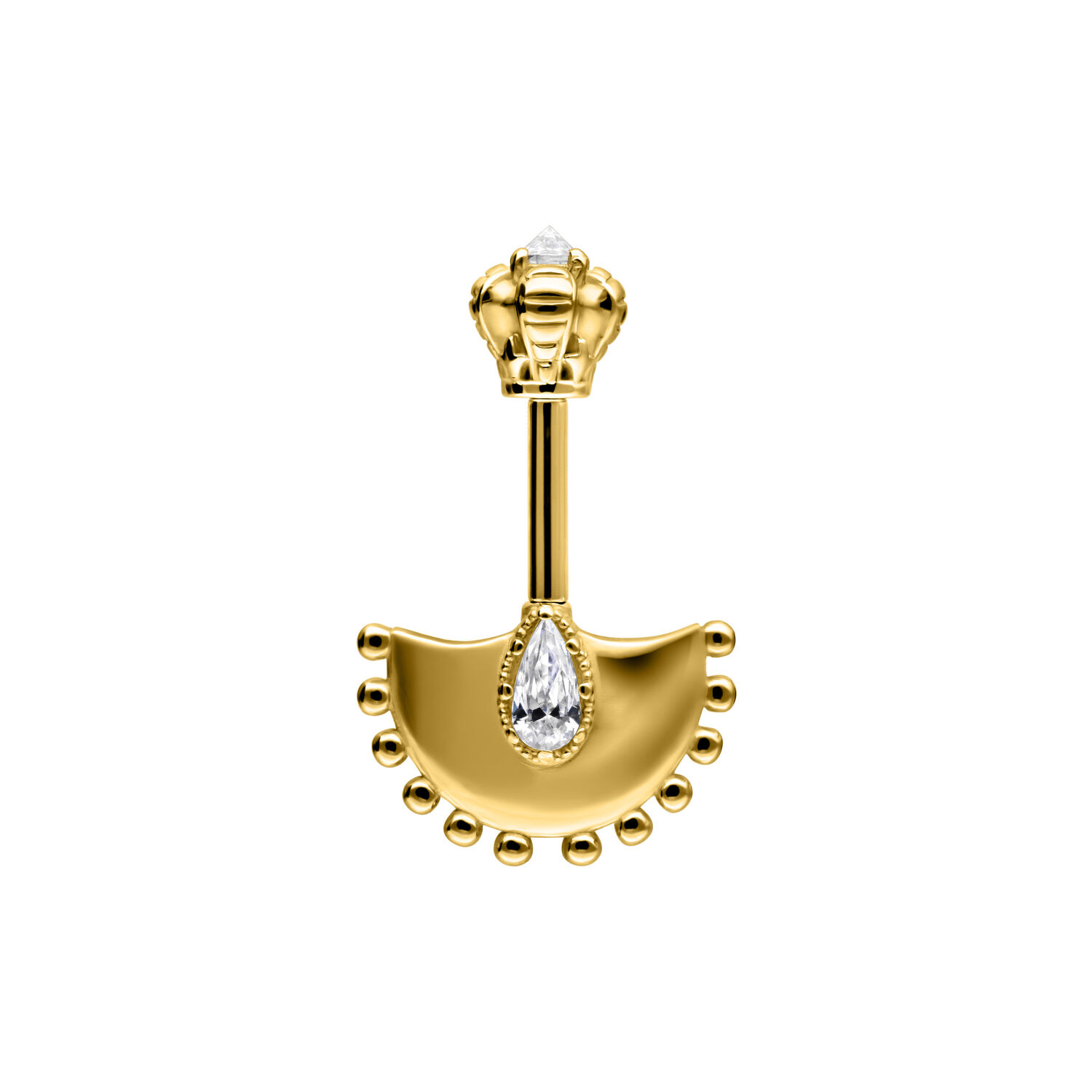 Barbell Helix verticale dorato con cristallo chiaro su sfondo bianco