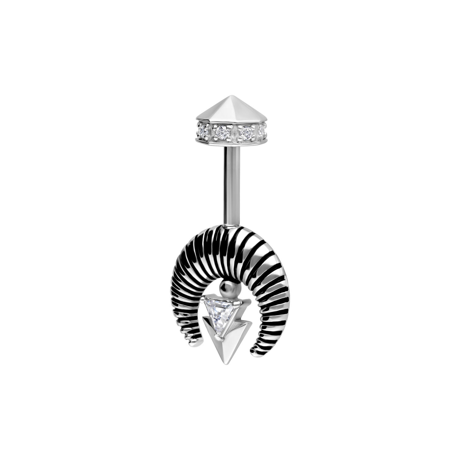 Barbell Helix Argento con cristallo chiaro su sfondo bianco