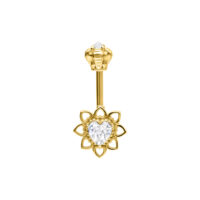 Piercing Barbell dorato con cristallo a forma di cuore in forma di fiore su sfondo bianco