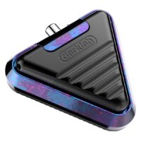 Delta Footswitch a forma di triangolo, nero con accenti rosa-blu, alluminio