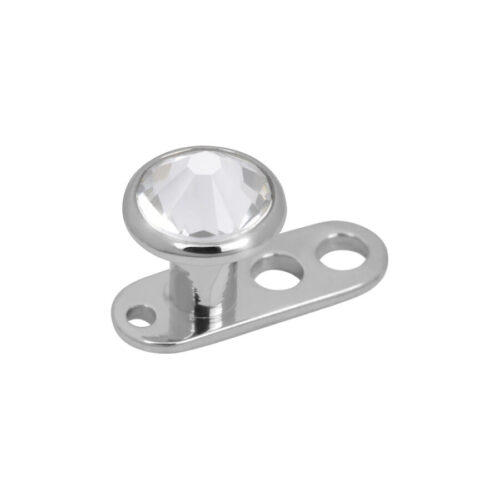 Titanio Dermal Anchor argento con tre fori e cristallo chiaro
