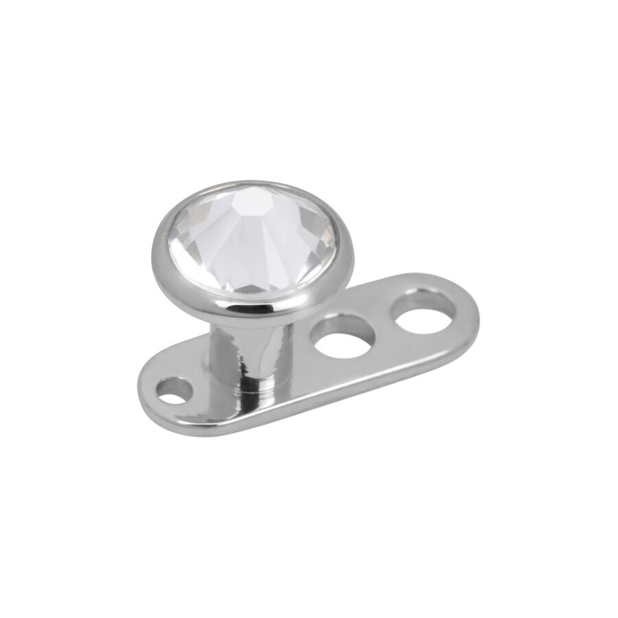 Titanio Dermal Anchor argento con tre fori e cristallo chiaro