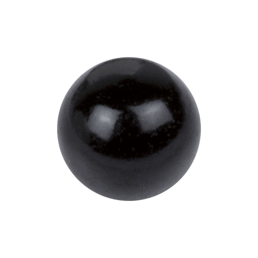 Sfera nera in acrilico, liscia, riflettente su sfondo bianco