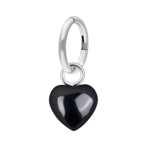 Anello ombelico nero con ciondolo a cuore in acciaio chirurgico, 8 mm