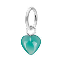 Anello ombelico in argento con ciondolo a cuore verde, 7 mm