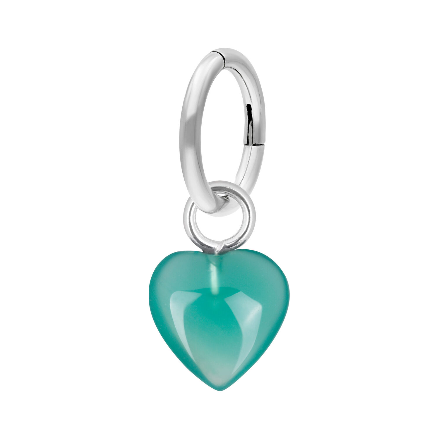 Anello ombelico in argento con ciondolo a cuore verde, 7 mm