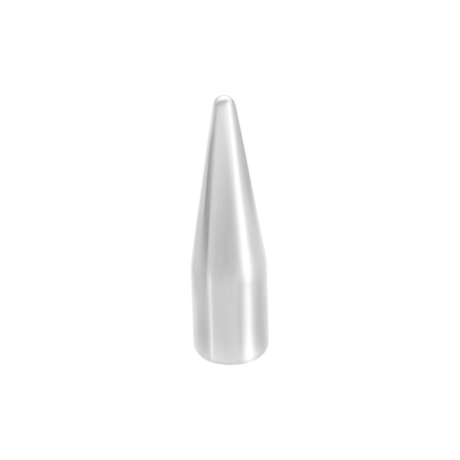 Punta piercing conica in argento in acciaio chirurgico 316L su sfondo bianco