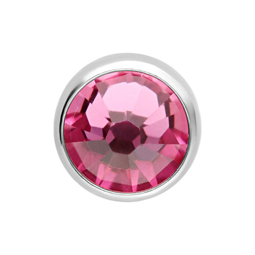 Punta in cristallo rosa con montatura argentata su sfondo bianco