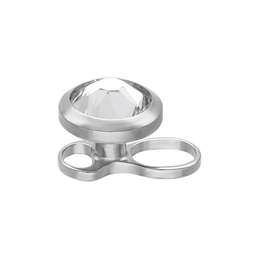 Ancora dermal in titanio argento con cristallo chiaro su sfondo bianco