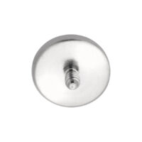 Disco micro in titanio argento per piercing con filettatura esterna su sfondo bianco