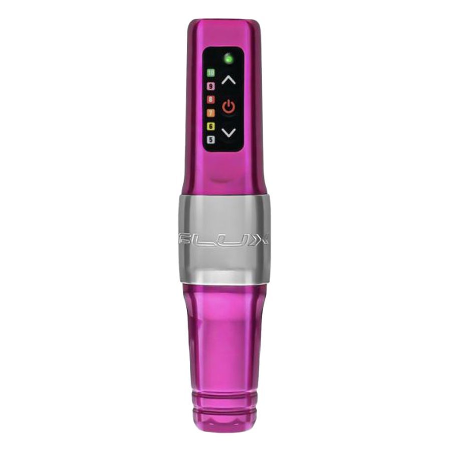 FK Irons Microbeau Flux Mini in rosa Rosafarbene FK Irons Microbeau Flux Mini Tattoomaschine auf weißem Hintergrund