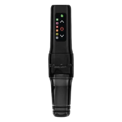 Macchina per tatuaggi FK Irons Microbeau Flux Mini nera su sfondo bianco