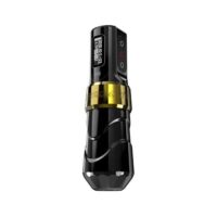 Macchinetta per tatuaggi FK Irons Max nera e oro su sfondo bianco