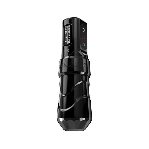 Macchina per tatuaggi FK Irons Max nera con One Powerbolt su sfondo bianco