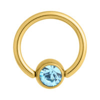 Clip in oro con cristallo azzurro, 7 mm Clip in oro con cristallo azzurro su sfondo bianco