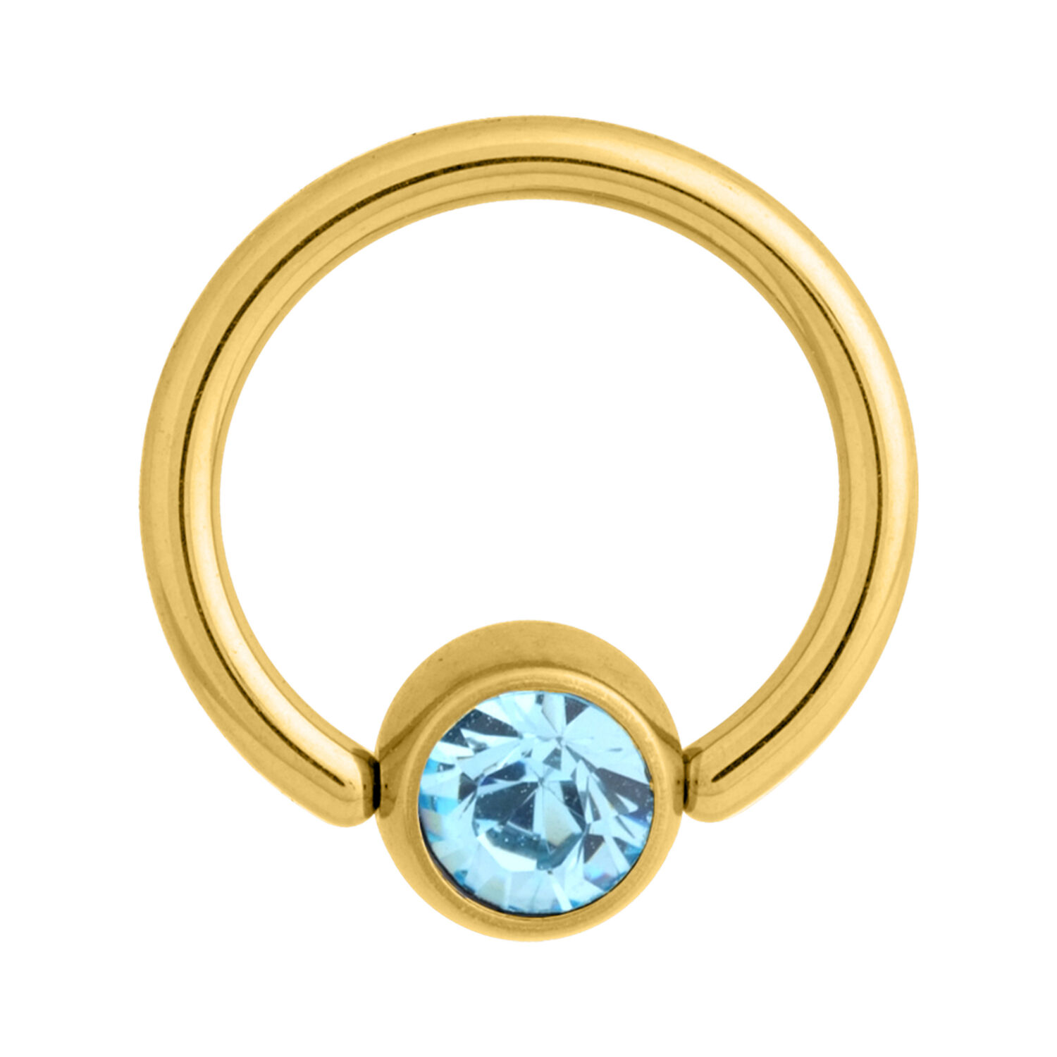 Clip in oro con cristallo azzurro, 7 mm Clip in oro con cristallo azzurro su sfondo bianco