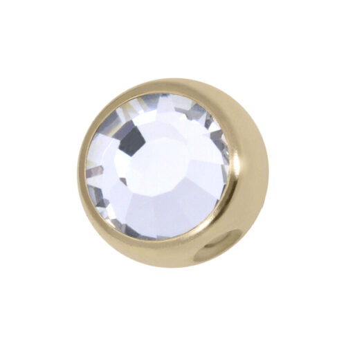 Sfera in titanio dorato, 5mm, con pietra cristallina su sfondo bianco