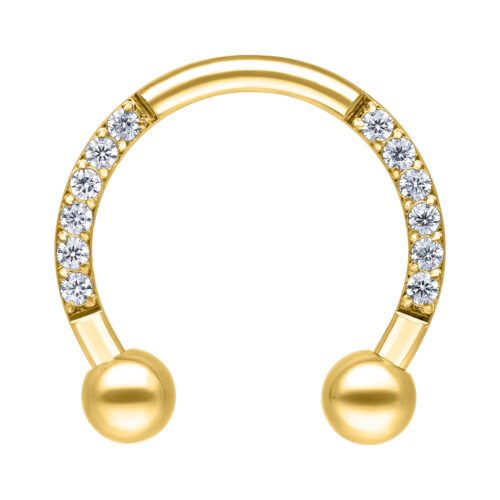 Barbell circolare dorato con cristalli, diametro interno 8mm, su sfondo bianco