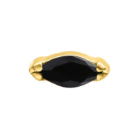 Punta in titanio dorato con cristallo ovale nero diamante su sfondo bianco