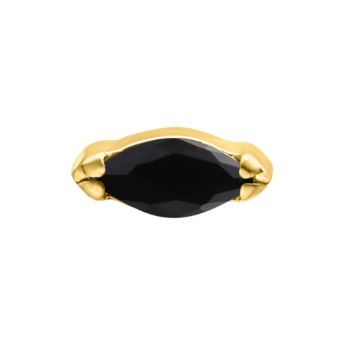 Punta in titanio dorato con cristallo ovale nero diamante su sfondo bianco